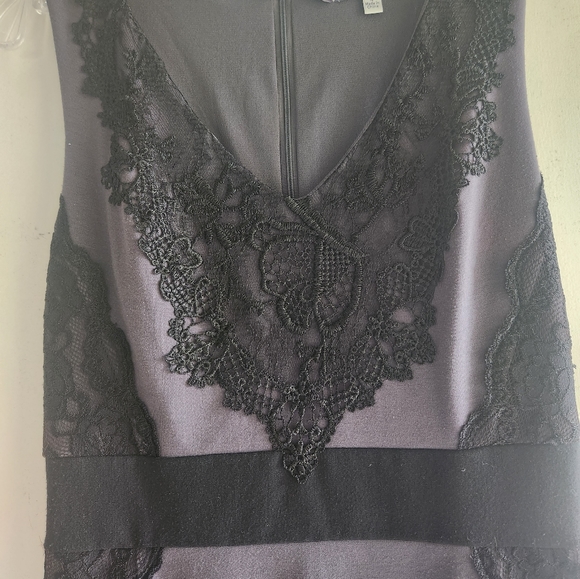 Jennifer Lopez Black Lace V-Neck Sleeveless Size 4 EUC Gray Dress - Picture 4 of 13